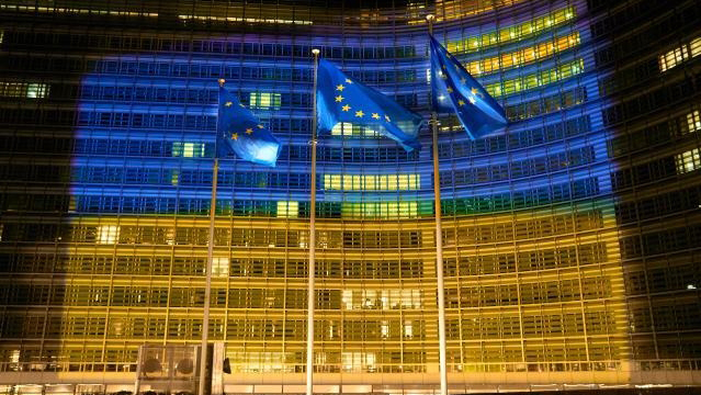 ukraine flag lights up front of berlaymont building