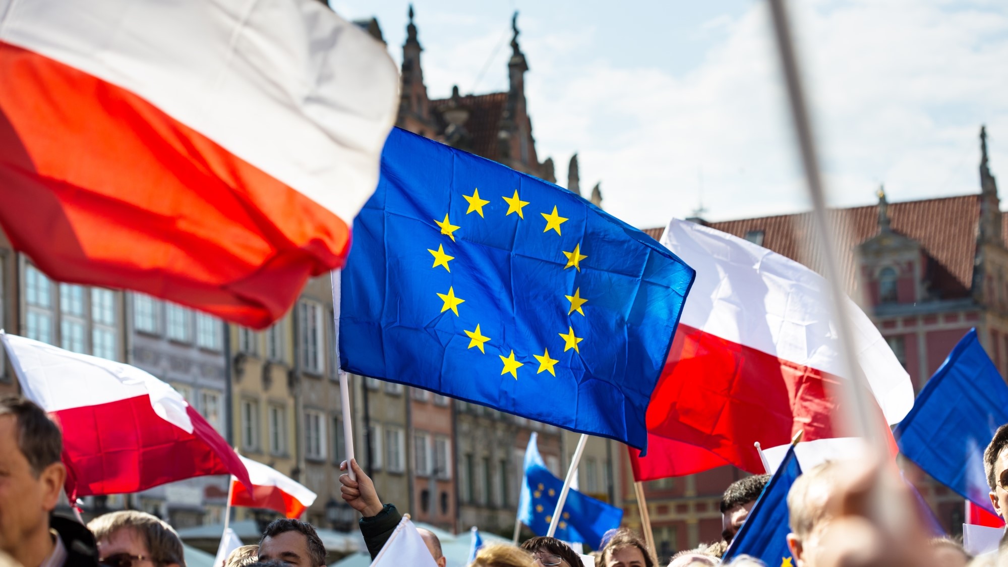 Flags of Poland and the European Union