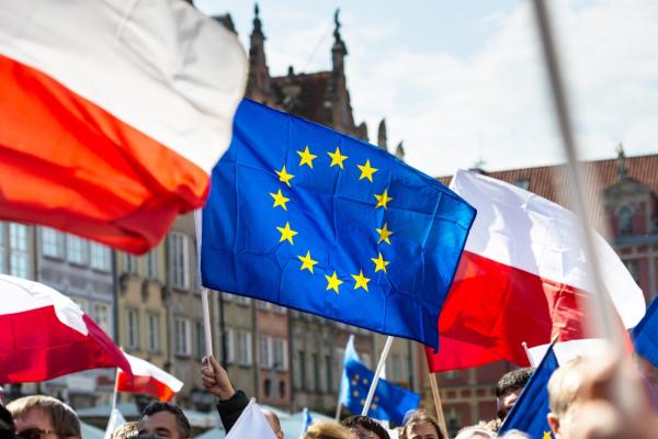 Flags of Poland and the European Union