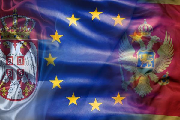 Image showing the flags of the EU, Serbia and Montenegro.